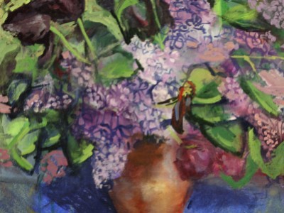 Lilacs and Tulips in Copper Pitcher